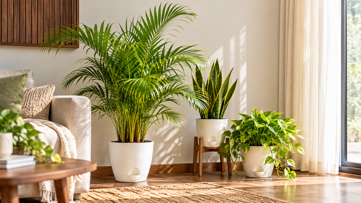 Indoor plants in a bright home for beginner plant care